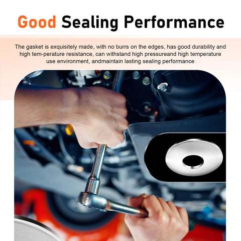 Mechanic using wrench under car for 100 Piece Oil Drain Plug Crush Washer Kit Copper And Aluminum Gaskets Seal Set For M10 M12 M14 M16 M18