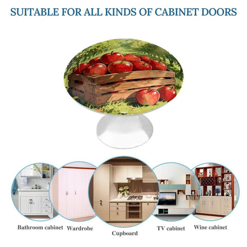 Orchard Apple Baskets Round Cabinet Knobs Set Two Pack Durable Stainless Steel Aluminum Alloy Hardware Handles With Vintage Farmhouse Charm For Cabinets And Drawers Ideal For Kitchens And Bedroom Dressers And Entertainment Areas, apple basket knob