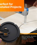Close-up of Pro Grade Zero Clearance Table Insert for Dremel 1671 Scroll Saw, enhancing precise cutting on wood project.