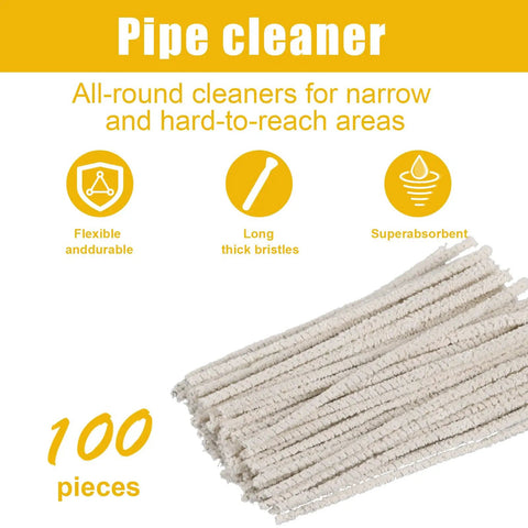 Bulk 100 Pack 6 Inch Conical Pipe Cleaners Made Of Cotton And Steel Wire for tar removal with features highlighted