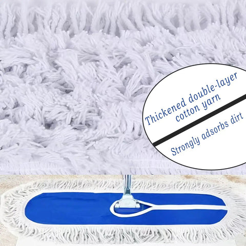 Close-up of Two Piece 22 Inch Cotton Dust Mop Head Refill showing thickened double-layer cotton yarn effective for dirt absorption.