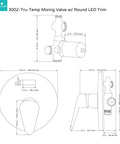 Technical diagram of Tru-Temp Pressure Balance Rough-In Valve Trim Kit With LED Temperature Display, round brushed nickel finish