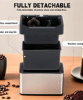 Game Changer Electric Espresso Knock Box And Automatic Portafilter Cleaner With Dual Scrubbers For No Sweat Coffee Ground Cleanup, fully detachable parts.