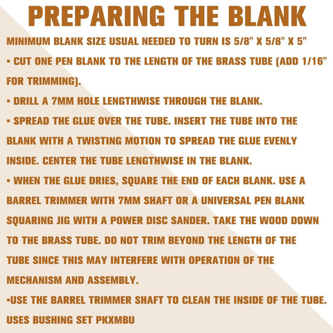 Instructions for preparing pen blanks for 12 Pack 7mm Trimline Twist Pen Kit With Refills For Wood Turning Slimline Pen Making