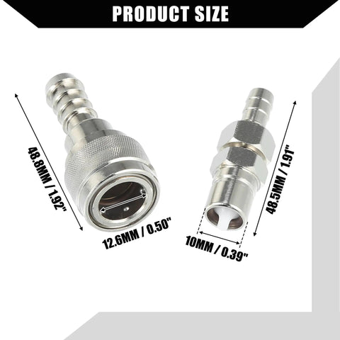 Five Sixteenth Inch Plug And Play Boat Fuel Connector Set With Male And Female Sockets And Locking Nut, stainless steel, dimensions shown