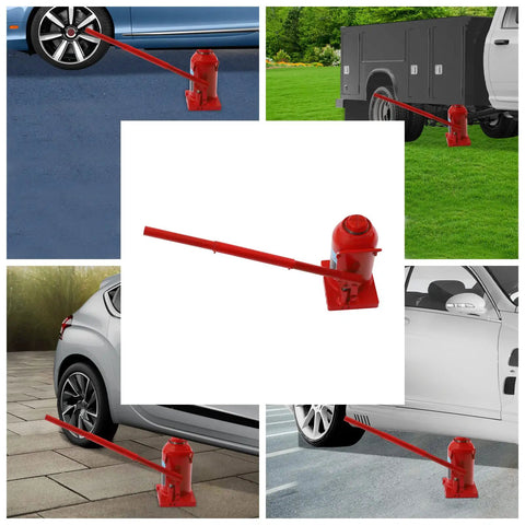 Heavy Duty 30 Ton Hydraulic Bottle Jack For Cars And Pickup Trucks 66000 Pound Alloy Steel, shown lifting various vehicles.