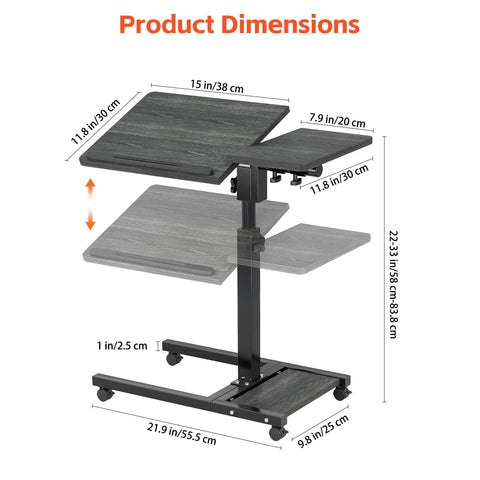 Product dimensions of Overbed Table With Wheels Adjustable Height 23 to 33 Inches, Rolling Laptop Desk With Tilting Top, Black