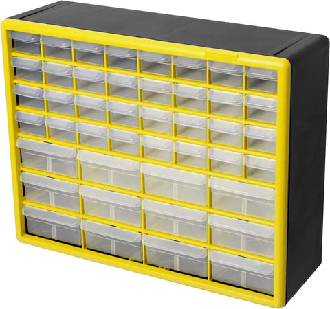 Pro Move 44 Drawer Plastic Parts Storage Cabinet For Garage Organization With Heavy Duty High Impact Build For Quick Hardware Access And Small Parts Sorting Done Right Yellow Made In Usa, 44 drawer cabinet.