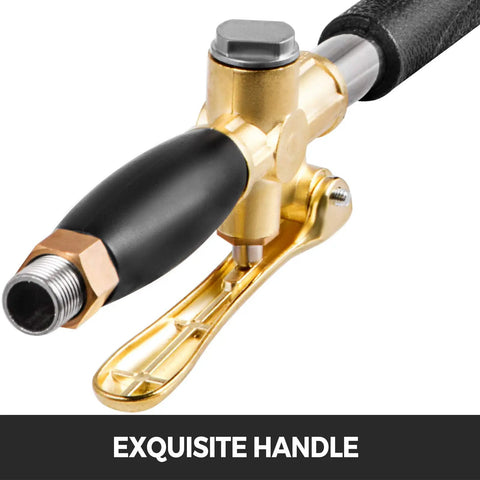 Job Site Ready Three Horsepower Stucco Sprayer With Four Jet Nozzles And Stainless Steel Body close-up of gold and black handle