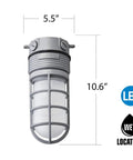 LED Ceiling Mount Vapor Light 4000K 15W 600 Lumens 120V Gray With Rugged Die Cast Aluminum Housing And Frosted Glass Globe