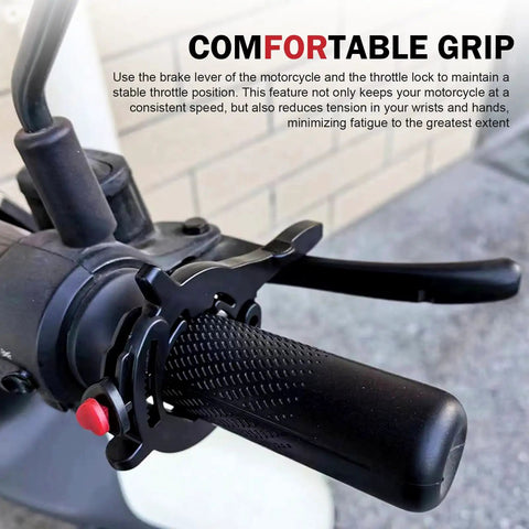 Universal Motorcycle Throttle Lock Cruise Speed Handlebar Accelerator With One Click Release No Sweat Install Twist Grip Control for Road Riders, featuring a comfortable grip and easy installation.