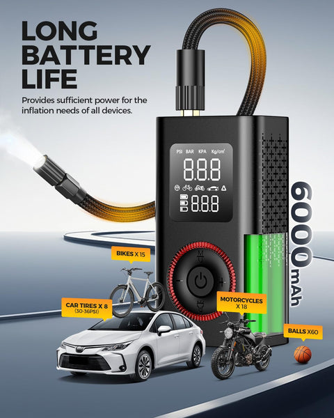 Pocket Sized Tire Inflator Air Compressor With Type C Charging Digital Pressure Gauge And LED Light Smart Mini Pump