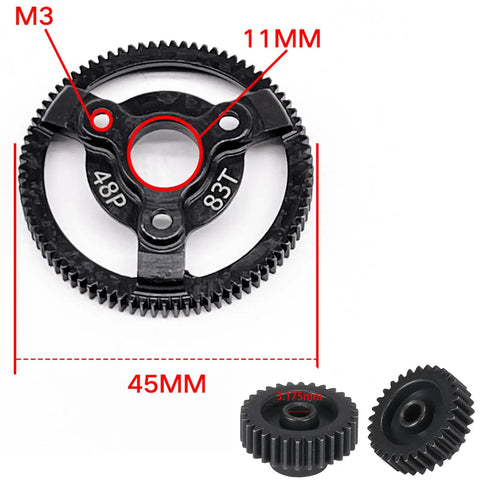 Heavy Duty 48P 83T Hardened Steel Spur Gear Set With 18T 19T 20T 21T Pinions For 1/10 RC Slash Stampede Rustler Bandit VXL XL-5 F-150 SVT Upgrade Parts 1/8 Inch 3.175mm Hole Compatible