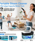 Top Shelf Handheld Steam Cleaner Featuring 3 Adjustable Temp Settings And A Massive 1.8 Liter Tank with hose and water tank.