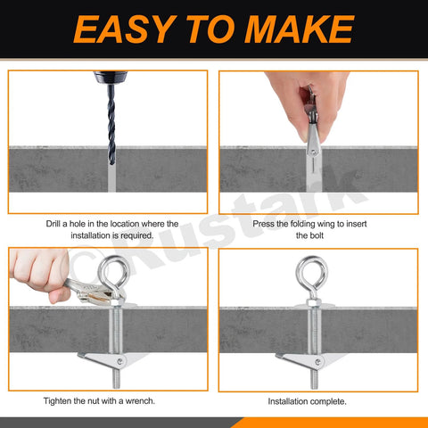 Step-by-step use of 18 Pieces M4 M5 M6 O Shaped Eye Bolt Toggle Anchors Kit for Drywall Hanging Plants and Mounts