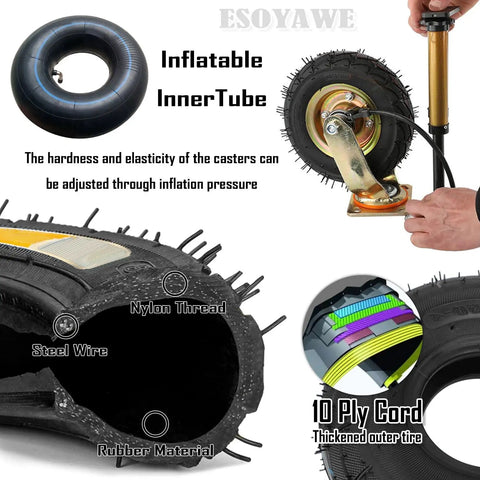 Heavy Duty Rubber Pneumatic Caster Wheels 4 Pack With Swivel Brakes And Top Plate Mounting Industrial Cart Casters Built Tough For Smooth Roll And Kicking It On Heavy Workloads Today