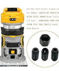 Four Pack Cut Out Tool Collet Chuck Kit For DW660 And DC550 Palm Routers with collets and nut displayed