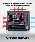 Portable Compact ATX E-ATX Gaming PC Case Silver Built For Gamers On The Go, Modular Layout For ATX E-ATX Boards, Holds 360mm Radiators, 420mm GPUs, 220mm PSUs, 165mm Towers, Multi Zone Fans For Serious Chill with airflow arrows