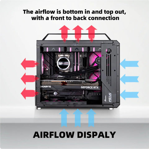 Portable Compact ATX E-ATX Gaming PC Case Silver Built For Gamers On The Go, Modular Layout For ATX E-ATX Boards, Holds 360mm Radiators, 420mm GPUs, 220mm PSUs, 165mm Towers, Multi Zone Fans For Serious Chill with airflow arrows