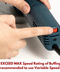 User adjusts speed setting on a rotary buffing tool, highlighting safety with Pro Level Airway Buffing Wheel Extension Adapter For Angle Grinders And Rotary Buffers With 5 8 11 American Threads Works Like A Dream For Quick And Easy Polish Jobs.