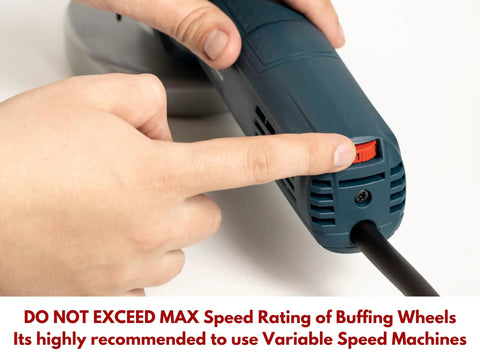 User adjusts speed setting on a rotary buffing tool, highlighting safety with Pro Level Airway Buffing Wheel Extension Adapter For Angle Grinders And Rotary Buffers With 5 8 11 American Threads Works Like A Dream For Quick And Easy Polish Jobs.