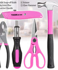 Five-piece Pink Tool Set For Women 122 Piece With 3.6V Rotatable Electric Screwdriver Easy Carry Round Pouch DIY Kit with scissors.