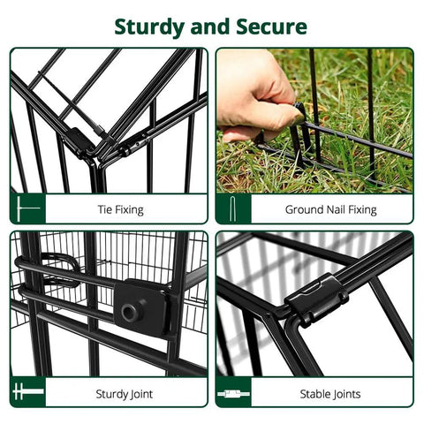 Weatherproof Outdoor Chicken Coop With Heavy Duty Cover, Portable Metal Run Pen detailing tie fixing, ground nail fixing, and joints
