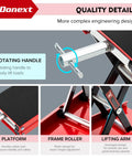 Close-up of Beefy Heavy Duty Motorcycle Lift Scissor Jack 1200 Lb Capacity with anti-slip platform and rotating handle detail