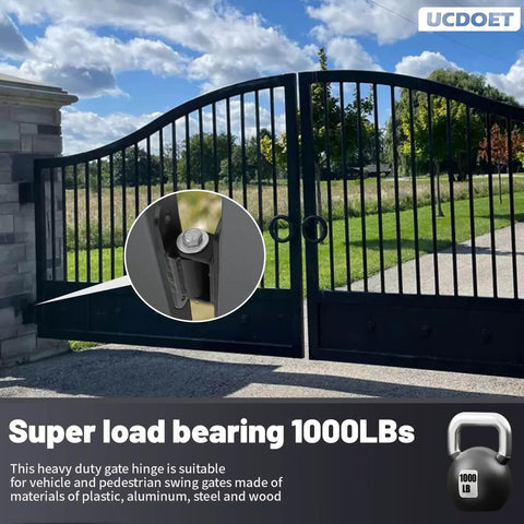 7 Inch Heavy Duty Gate Hinges With Grease Zerk Lubricable Bearings For Bolt Or Weld On Gates Up To 1000 Lbs Black installed on gate