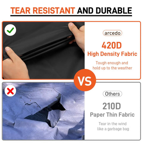 Comparison between durable 420D high density fabric and torn 210D fabric for waterproof patio chaise lounge cover two pack.