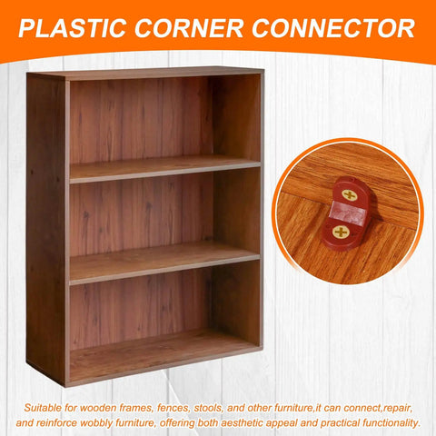 Built Solid 20 Pack Plastic L Brackets Gray Corner Supports For Shelves And Drawers Heavy Duty Right Angle Connectors With Screws No Sweat Assembly For Garage Workbenches on a wooden shelf.