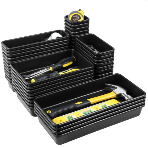 60 Piece Tool Box Organizer Tray Set With 5 Sizes For Easy Drawer And Garage Storage, Black Plastic Trays For Tools