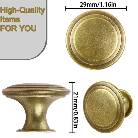 Heavy Duty Zinc Alloy Flat Round Drawer Pulls in a Pack of Twenty Red Antique Brass Knobs for Furniture Cupboards Dressers Wardrobes and Closets with Screws for Your Next Home Rig Project | Close-up view of 29mm antique brass drawer knob