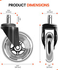 Set Of 5 3 Inch Office Chair Caster Wheels With Precision Ball Bearings And Polyurethane Coating For Quiet Glide On Carpet Hardwood Tile And Laminate Floors Easy Tool Free Installation Not For IKEA shown with dimensions