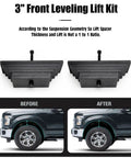 3" Front Leveling Lift Kit for 1999 to 2004 Ford F250 F350, includes lift spacers for suspension upgrade, before and after images.