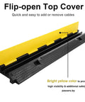 Three Pack Dual Channel Rubber Cable Protector Ramp with flip-open top showing yellow and black design for easy cable access.