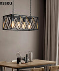 Industrial Heavy Duty Kitchen Island Pendant Light Four Light Rectangular Rustic Vintage Hanging Fixture in dining room