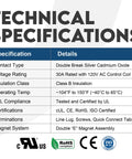 Technical specifications for 2 Pole Definite Purpose Contactor With 120V Coil 30 Amp UL Recognized A2L Refrigerants Rated Line Lugs And Load Screws DW302B-11