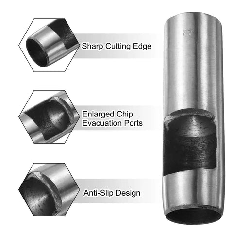Leather Round Hole Punch 27mm Hollow Punch Cutter Made From High Carbon Steel with sharp cutting edge, chip ports, anti-slip design.
