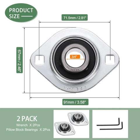 Top view of Pillow Block Bearing With Three Quarter Inch Bore, 304 Stainless Steel Housing, Set Screw Lock, shown with dimensions.