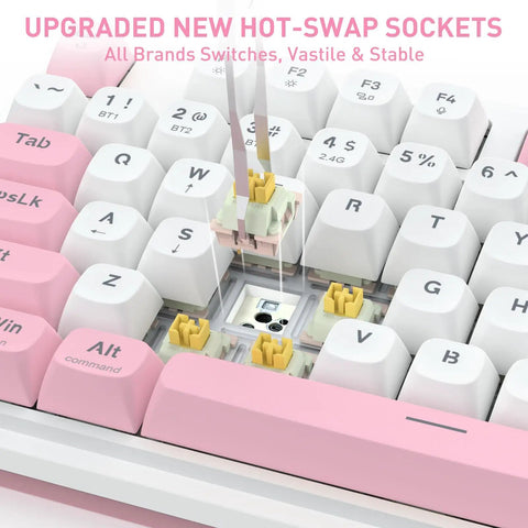 Beast Mode Full Size Gaming Keyboard With Real Gasket Mount And Dope Rgb Backlighting showing upgraded hot-swap sockets for key switches.
