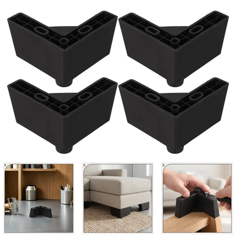 L Shaped Plastic Sofa Legs 4 Pack With M5 Screws for stable load bearing and floor protection for sofas, cabinets, and tables.