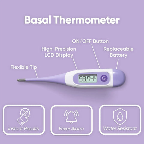 Digital Basal Thermometer For Fertility And Ovulation Tracking With High Accuracy, Pregnancy Monitoring, LCD Display, Waterproof, Longer Stabilization Time For Precise Readings, No-Fuss Oral Or Rectal Use purple thermometer with LCD display