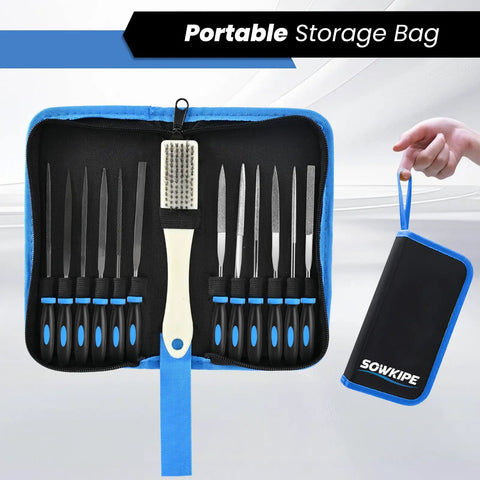 13 Piece Premium Small File Set With Diamond And Steel Files Cleaning Brush And Carrying Case for DIY Projects