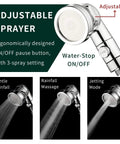 Pet Bath Sprayer Attachment for Sink Faucet with adjustable 3-spray modes, hair rinser showerhead, water-stop function displayed.
