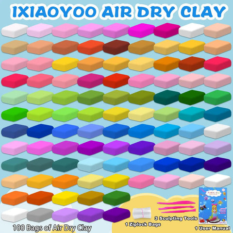 Air Dry Clay Set With 100 Colors For Ages 3 To 12 Kids And Teens, Safe Non Toxic Modeling Clay in vibrant shades, box set