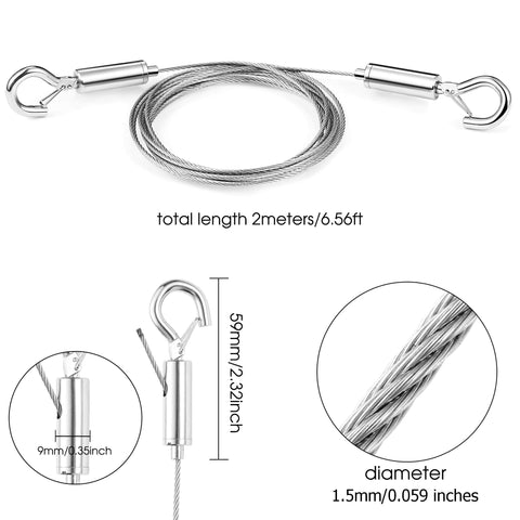Adjustable Stainless Steel Hanging Wire Set 2 Piece Mirror Frame Kit 2m Long No Tools Needed 1.5mm Rope Heavy Duty