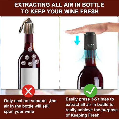 Image showing Two Pack Real Vacuum Wine Stoppers Keep Wine Fresh Longer, Reusable Preserver To Suck Air Out demo on wine bottle