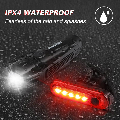 Ultra Bright USB Rechargeable Bike Light Set With Front Headlight And Rear Taillight Four Mode Options Built In Battery Easy Mounting For Road Mountain And City Cycling