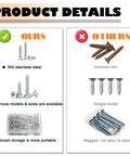 Comparison of Heavy Duty 304 Stainless Steel Screws Assortment Kit With Flat Head Wood Screws versus standard iron screws in a chart.